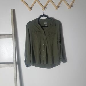 CROFT & BARROW WOMEN'S OLIVE GREEN BUTTON DOWN BLOUSE SIZE PETITE MEDIUM